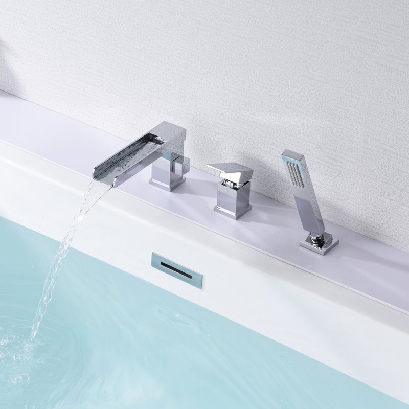 Bathtub Faucet Wall Mount with Handheld Shower, Waterfall Bath Tub Faucet Filler, Bathtub Faucet Set, Chrome