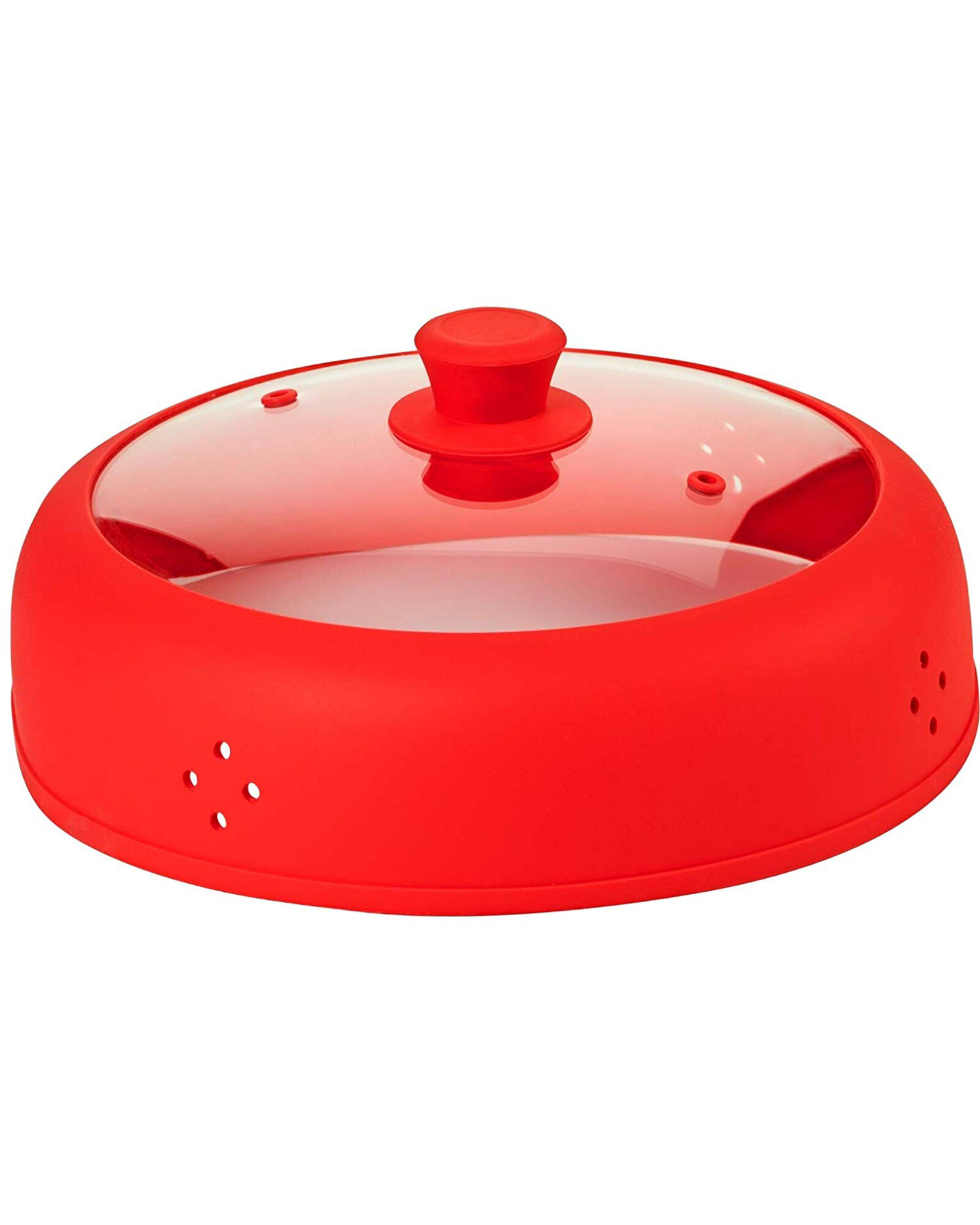 Lexi Home 11 in. Universal Pot Smart Lid Cooking Cover - Tempered Glass and Silicone Lid in Red