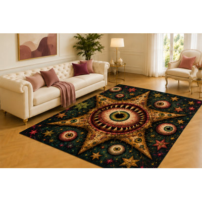 Tapis de globe oculaire 5 pi x 7 pi, étoile de créature à crocs et orbe effrayant, housse de sol à imprimé lisse pour décor de salle de jeu, de couloir, de bureau et d'horreur