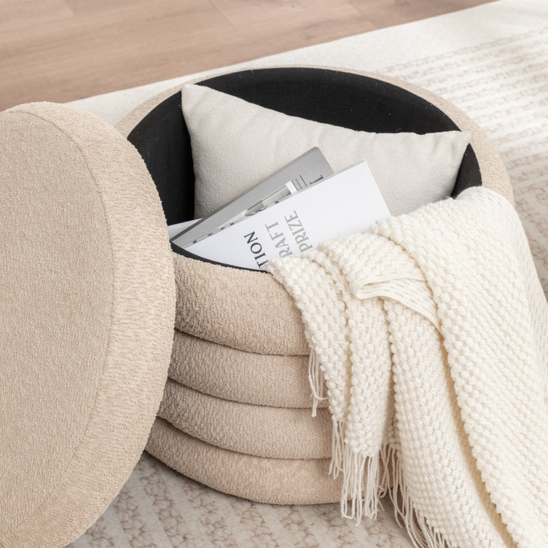 Ashyiah 23.5'' Wide Storage Ottoman With Small Stool, Warm Beige