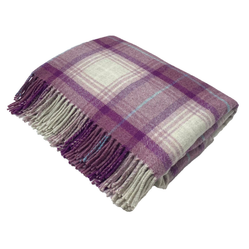 Merino Lambswool Throw/Blankets Hand Woven Blanket, Purple/Ivory Geometric