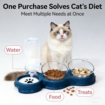 Ensemble 3-en-1 de mangeoire pour chat et chien 3 pièces en forme de bol incliné amovible pour un nettoyage facile Convient aux chats / chiens