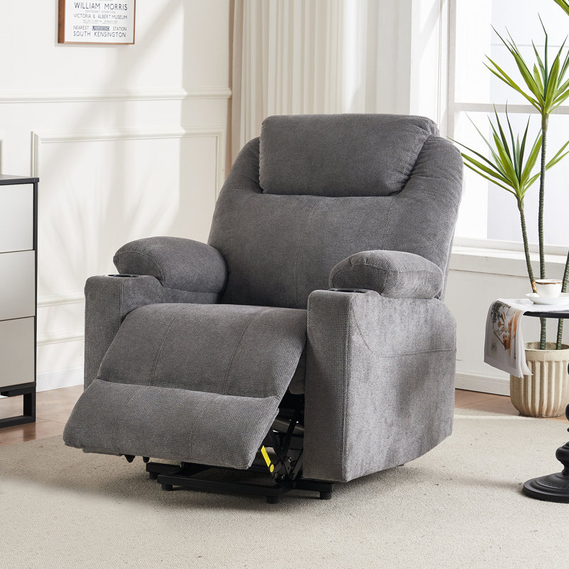 Teremba Chenille Lift Assist Power Recliner, Gray Chenille