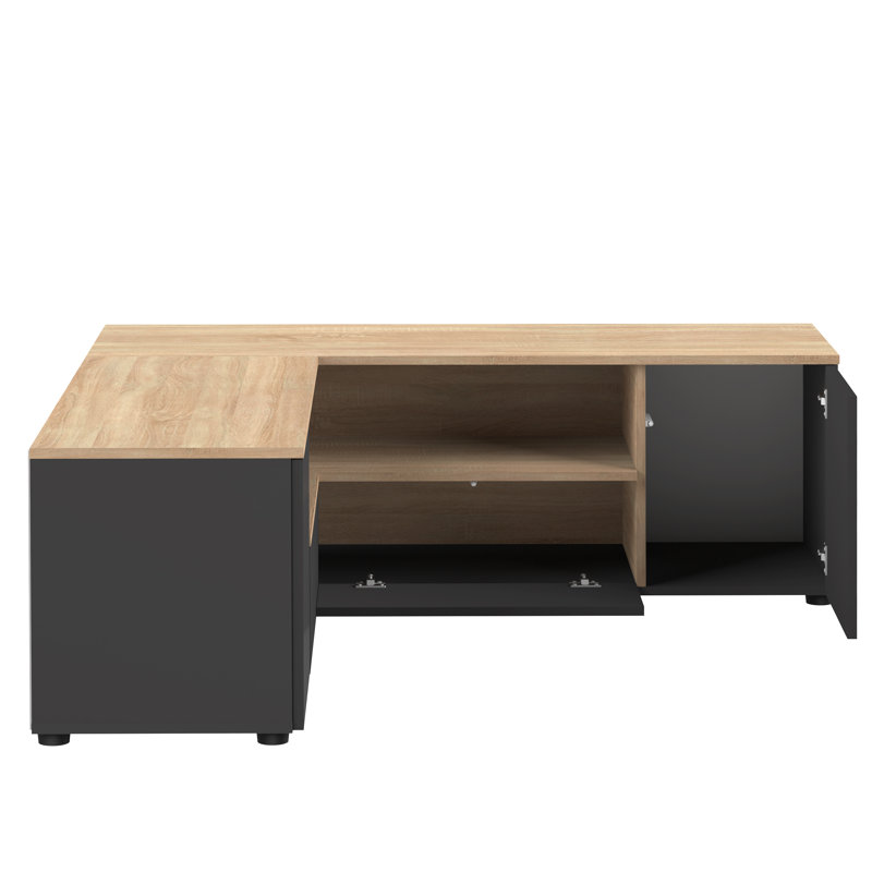 Danilynn Corner TV Stand for TVs up to 55", Black and Oak