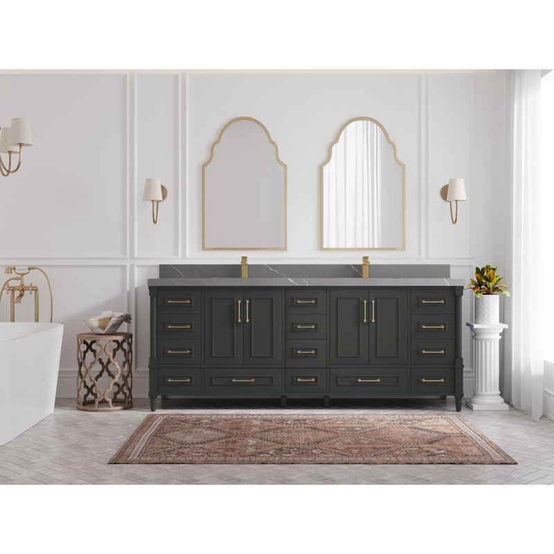 Aberdeen 84'' Double Bathroom Vanity with Top, Piatra Gray
