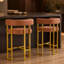 Ensemble de 2 tabourets de bar à hauteur de comptoir Modern, revêtu de similicuir de polyuréthane avec dossier et repose-pieds, chaises d'îlot de cuisine Mid-Century de 26 pouces, structure en acier au carbone doré