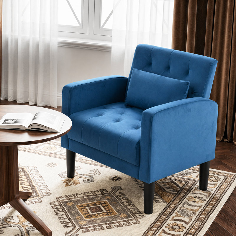 Armchair Modern Accent Chair Comfy Upholstered Seats Armchairs for Living Room Bedroom Dining Room, Blue Velvet, 1
