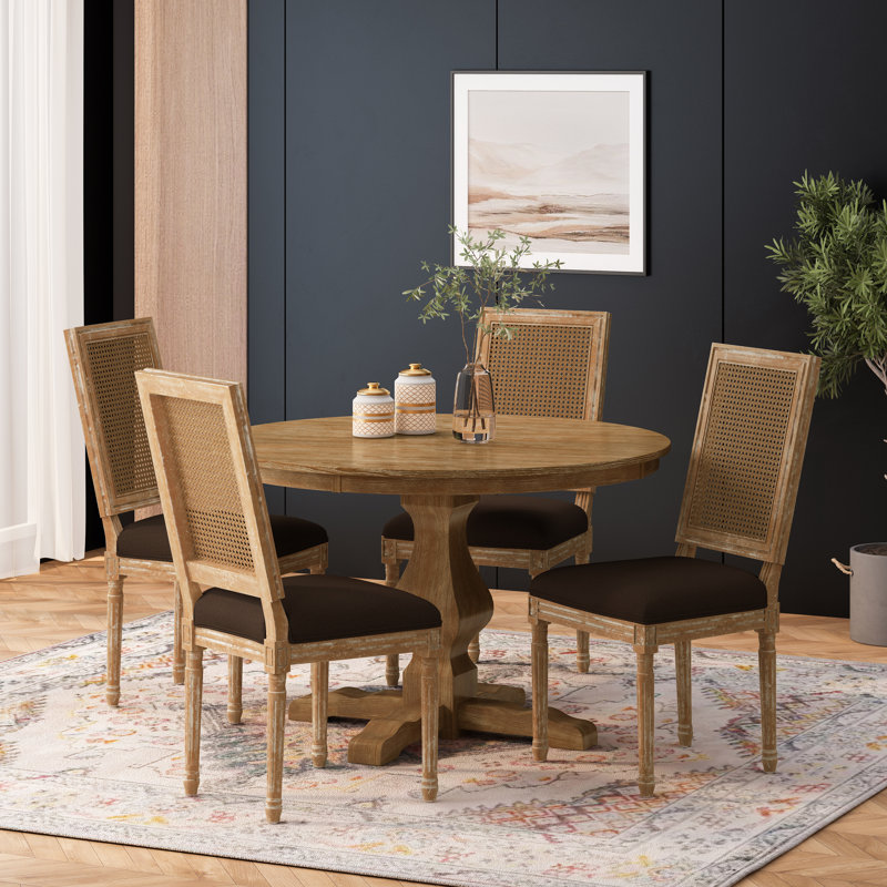 Burslem 4 - Person Pedestal Dining Set, Natural, Natural, Natural/Brown