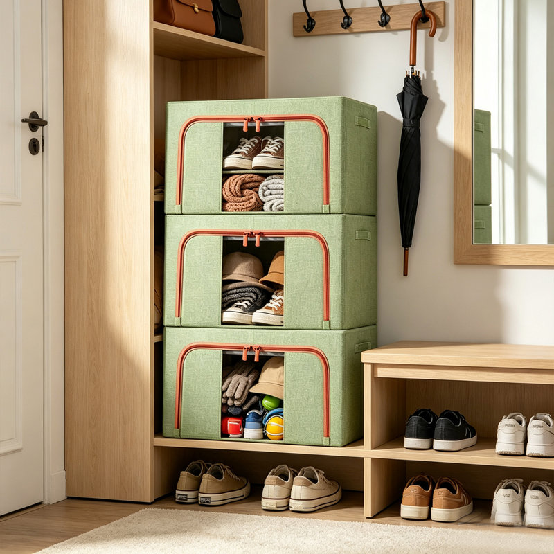 Clothes Storage Bins Boxes with Metal Frame - (Extra Large-105L), Green
