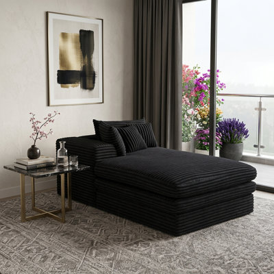  Chaise longue en velours côtelé noir