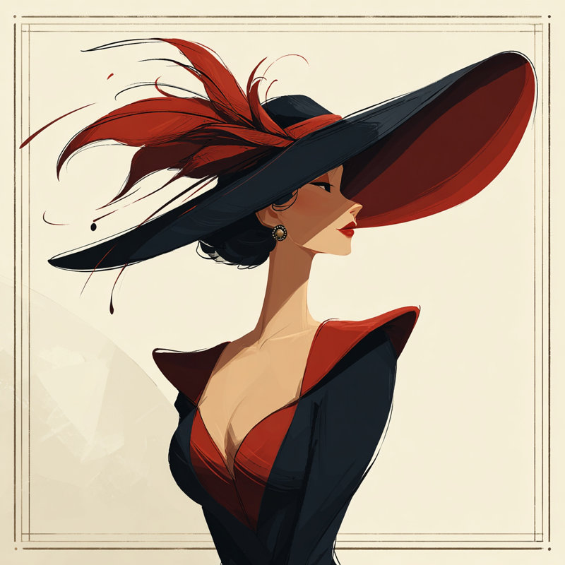 Elegant Red Feather Hat Wrapped Canvas Wall Art
