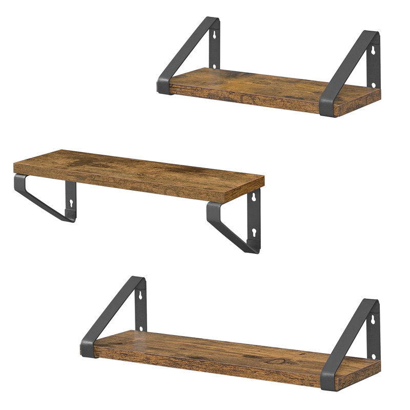 Diya 3 Piece Bracket Shelf, Vintage Brown/Black