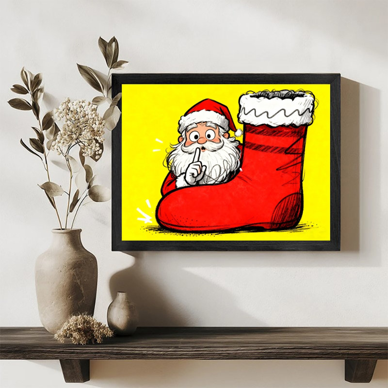 Fantaisie de Noël rétro encadrée noire - Mini art mural de père Noël, impressions de style rétro, H 13 po x l 17 po