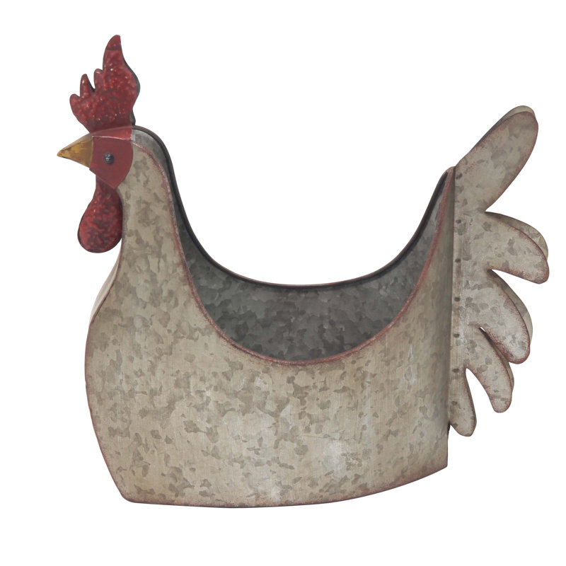 Gray Metal Rooster Novelty Planter for Indoor/Outdoor Use