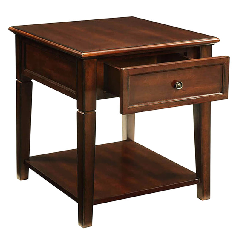 Table de bout traditionnelle en noyer avec avantages pour le rangement - Tiroir et tablette inférieure