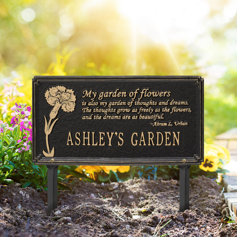 Plaque de jardin personnalisée Dianthus, Noir / or, Oui