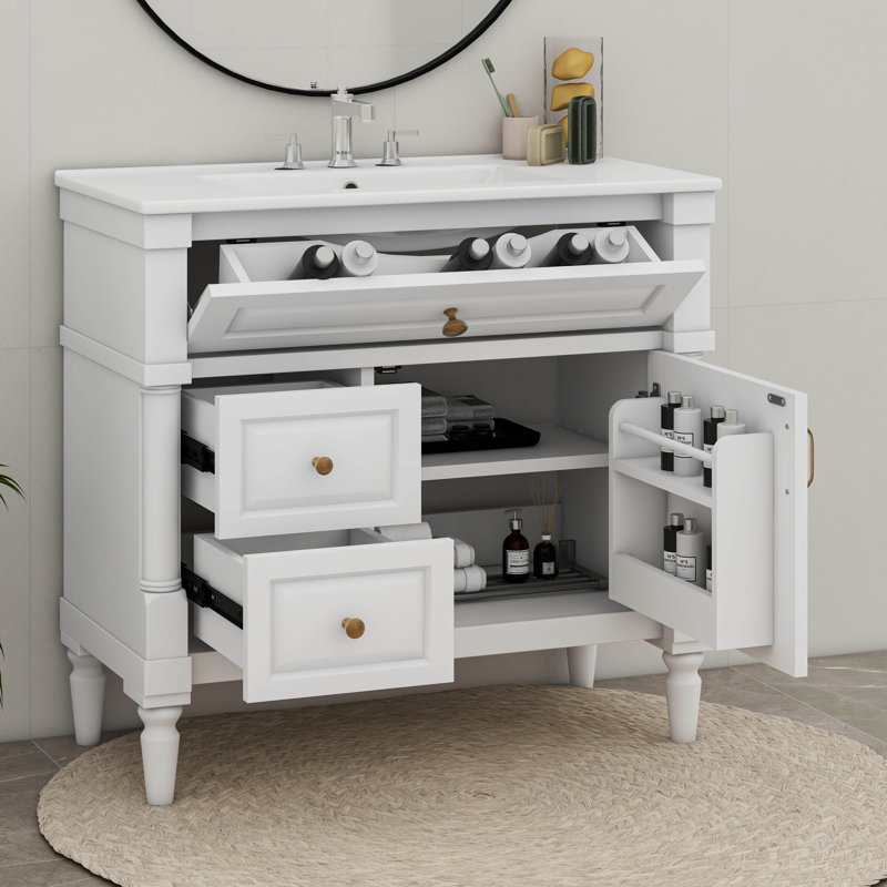 Meuble-lavabo de 36 po avec lavabo, 2 tiroirs, une armoire et un tiroir basculant Designs, Blanc