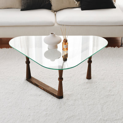 Table basse moderne avec structure 100% bois de hêtre et verre trempé, finition noyer, 37,8 x 16,1 x 31,9 pouces | Épaisseur de 6 mm | Design élégant pour le salon | Durable et facile à assembler | Décoration intérieure élégante