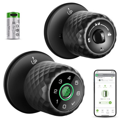 𝐅𝐢𝐧𝐠𝐞𝐫𝐩𝐫𝐢𝐧𝐭 𝐊𝐞𝐲𝐩𝐚𝐝 Door Lock, Smart Biometric Door Knob Support 15M App Control & Auto Lock, 4-in-1 Upgraded Door Lock with 2Keys for Home Office Apartment,