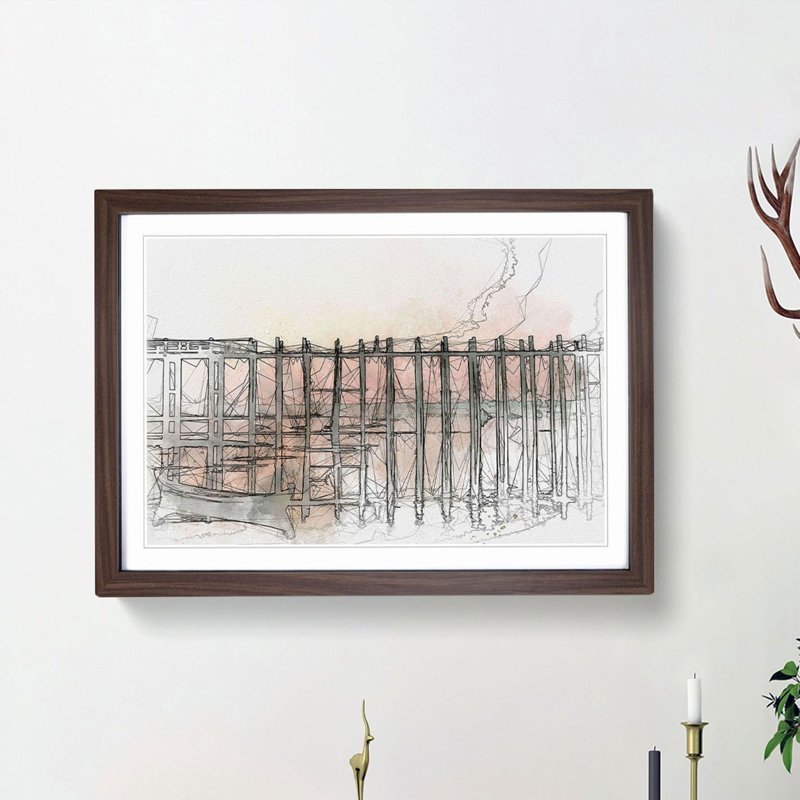 U Bein Bridge in Myanmar in Abstract - Picture Frame Graphic Art Print, 36cm H x 48cm W x 2cm D, Walnut Framed