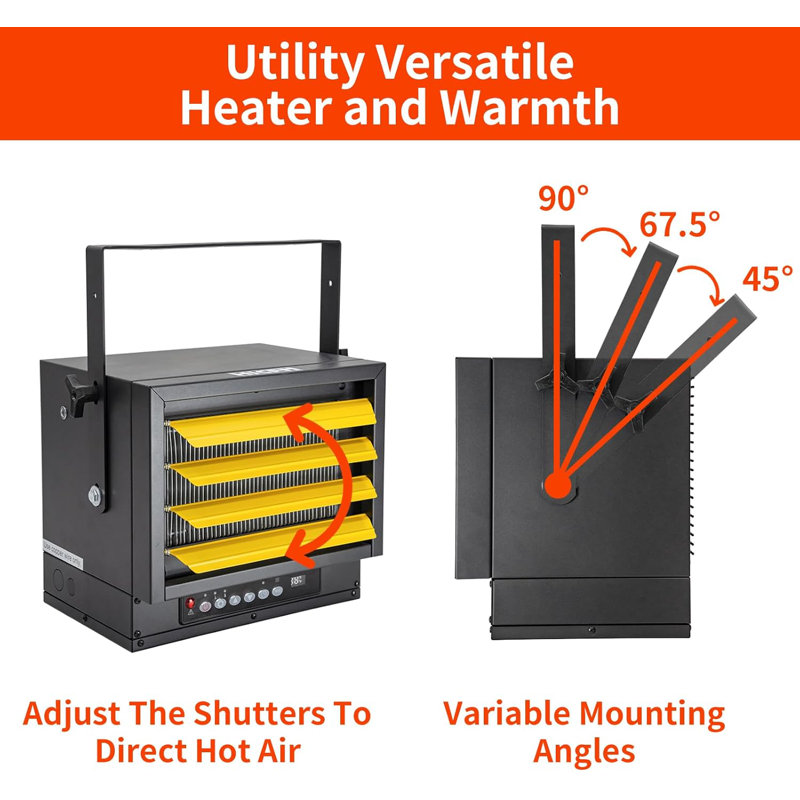 Chaufferette industrielle câblée à ventilateur 7500 watts 240 volts câblée, fixée au mur / au plafond, thermostat numérique intégré, télécommande et minuterie de 12 heures, idéale pour le garage, l'atelier, homologuée UL