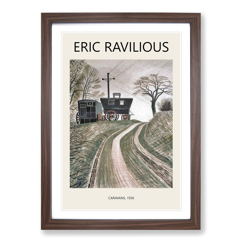 Cart on Hill by Eric Ravilious - Picture Frame Art Prints, Walnut, 48cm H x 36cm W x 2cm D