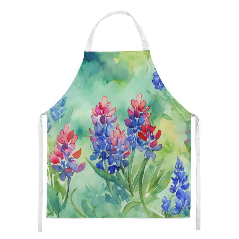 Iris du Tennessee en tablier aquarelle, Vert / mauve Texas Bluebonnets