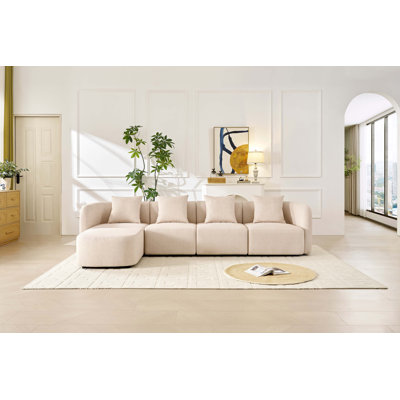 Modular Velvet Sectional Sofa with Ottoman and Deep Seat Comfort