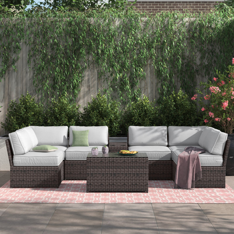 Elodie Wicker Fully Assembled 4 - Person Seating Group with Cushions