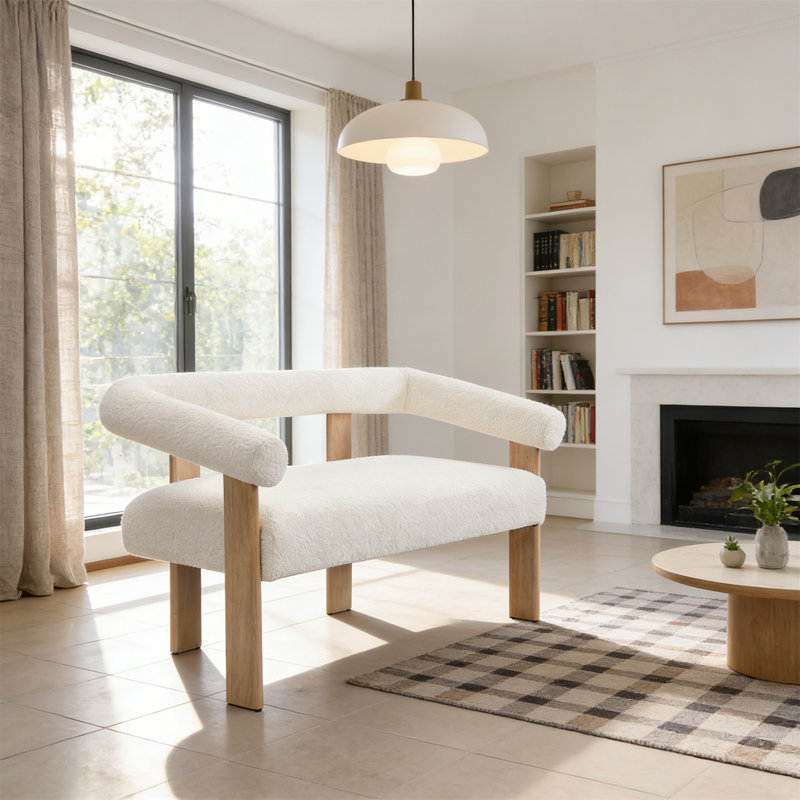 Causeuse ronde avec accoudoirs (beige et naturel), Beige