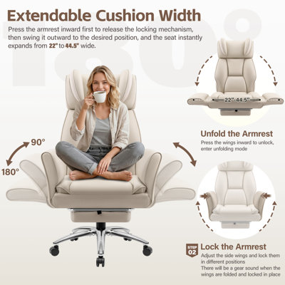 Big and Tall Cross Legged Office Executive Chair with Footrest and Convertible Infinite Gear Armsrest