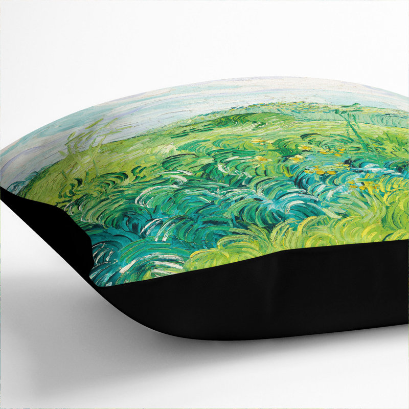 Green Wheat Fields Square Throw Cushion, 55cm H x 55cm W x 20cm D, Black