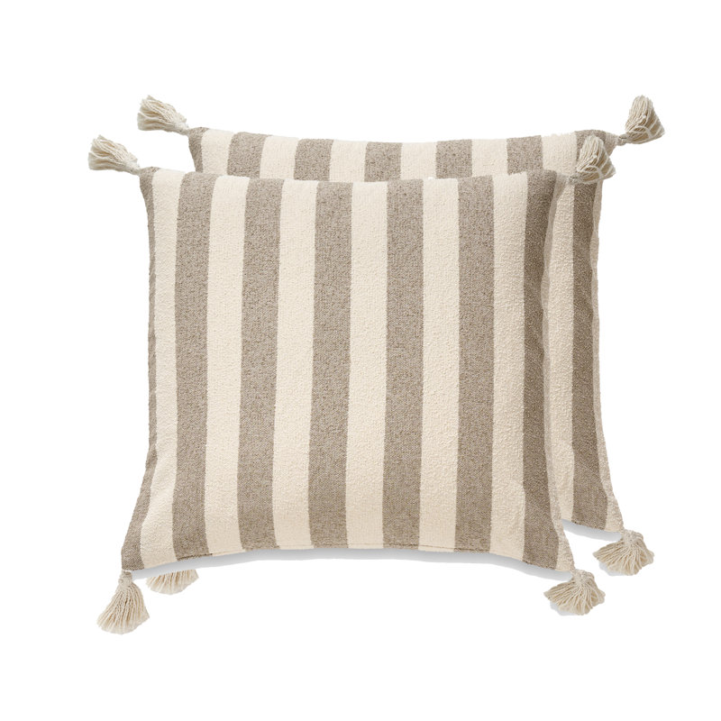 Ensemble de 2 coussins French Stripe, Plumes, Grège