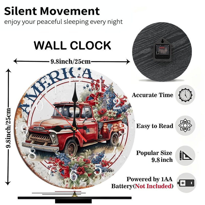Horloge murale en bois 10 po, mouvement silencieux, à piles (piles AA non incluses), décor artistique, parfait pour les décorations