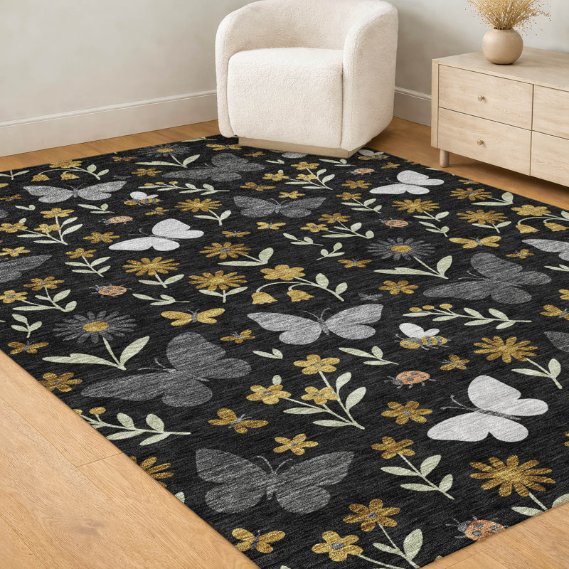 Tapis intérieur / extérieur lavable à la machine pour enfants ACN2618, Noir, 10 pi x 14 pi