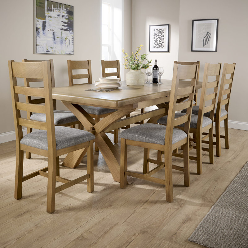 Ciro 2.3m Extending Dining Table & Oak Set 6 Slatted Back Chairs, Gray