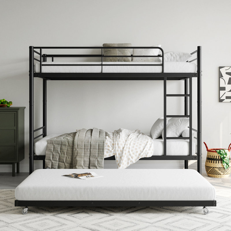 Lit superposé simple avec lits superposés en métal avec échelle et garde-corps sur toute la longueur, sans bruit, sans sommier tapissier, noir