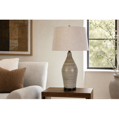 Serene Stone Ceramic Table Lamp - Natural & Matte Black - Set of 2