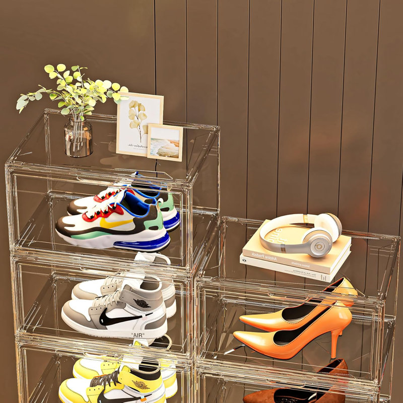 12 Pack Clear Acrylic Shoe Boxes - Stackable Sneaker Storage With Magnetic Door For Shoe Display And Organization