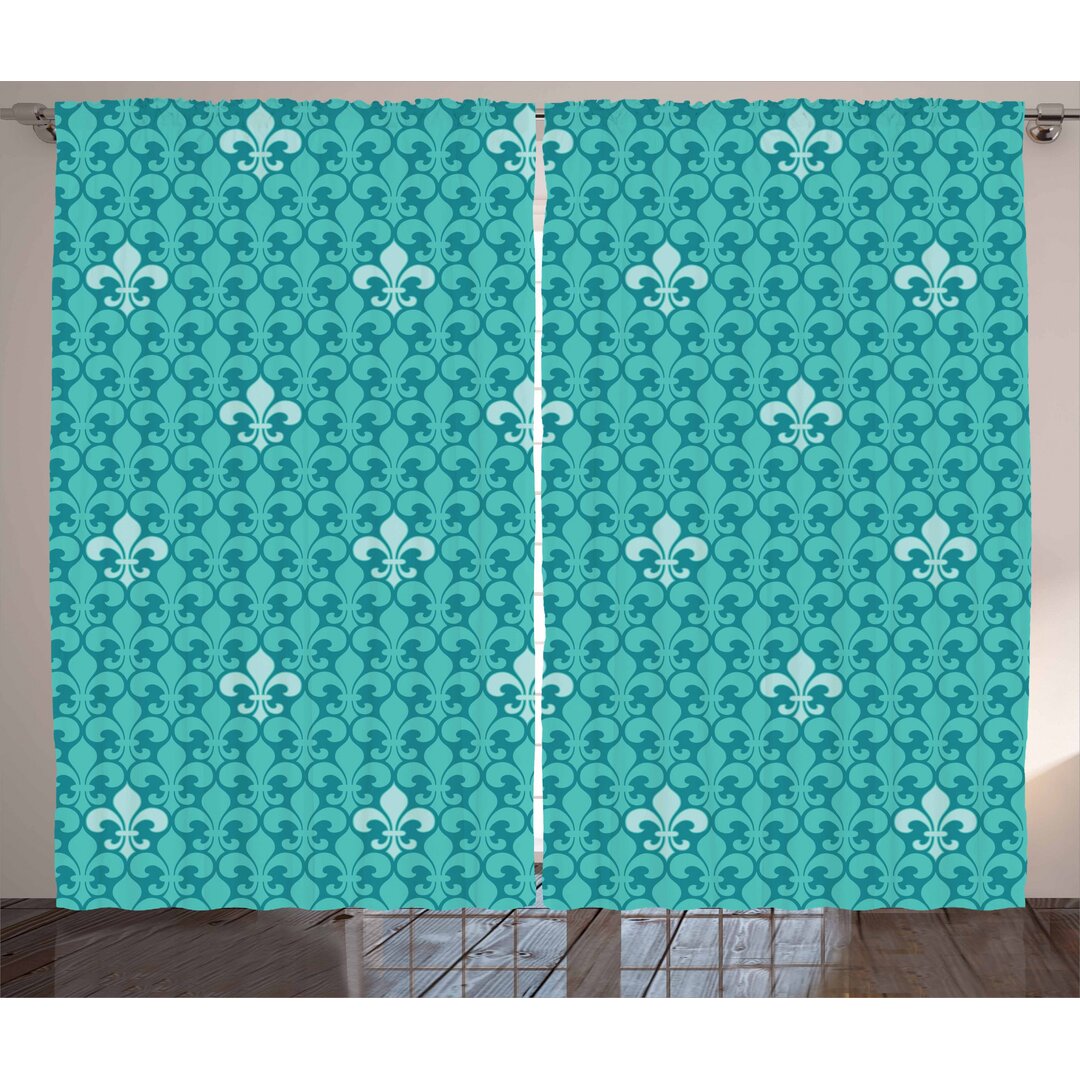 Rustikaler Vorhang, Fleur De Lis Pattern, altertümlich, Teal Mandelgrün