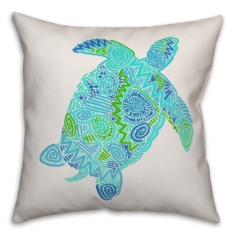 Coussin en tortue de blues brillant, 16 po x 1 po, Polyester / Bourre en polyester
