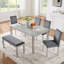 Ensemble de table de salle à manger 6 pièces en bois avec 4 chaises rembourrées et banc-670613218-670613216-670613223