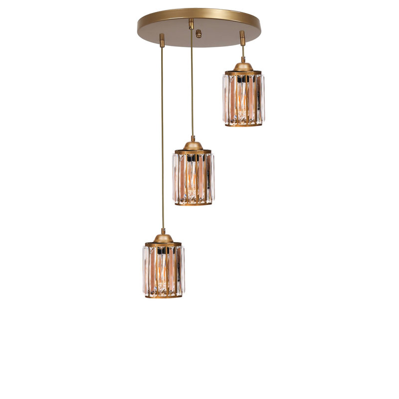 Élégant lustre en métal doré, hauteur réglable, 12,6 po x 6,7 po | Bouchon en verre, plaque de base de 11,8 po x 1,2 po | 3 x douilles E27 (40 W maximum) | Parfait pour la salle à manger et les espaces de vie, design élégant et moderne