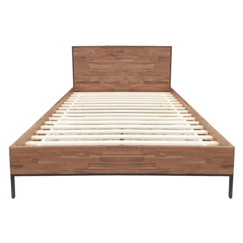 Varela Queen Steel Legs Platform Bed, Brown