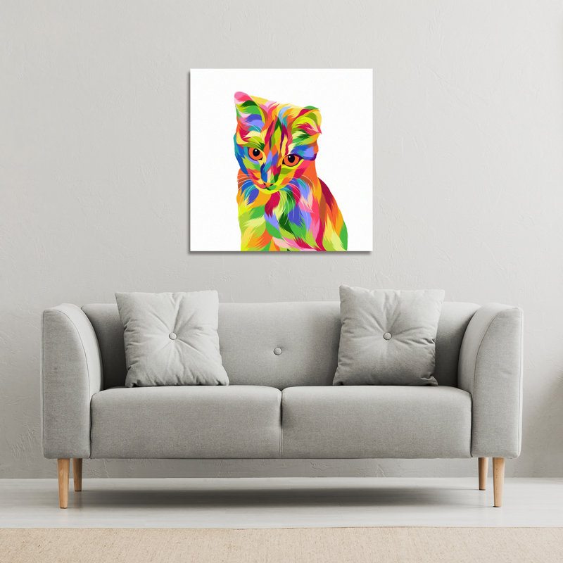 Animal Cat Illustration Pop Art Canvas Print by Andrew Lee - Wrapped Canvas Print, 101cm H x 101cm W x 4cm D