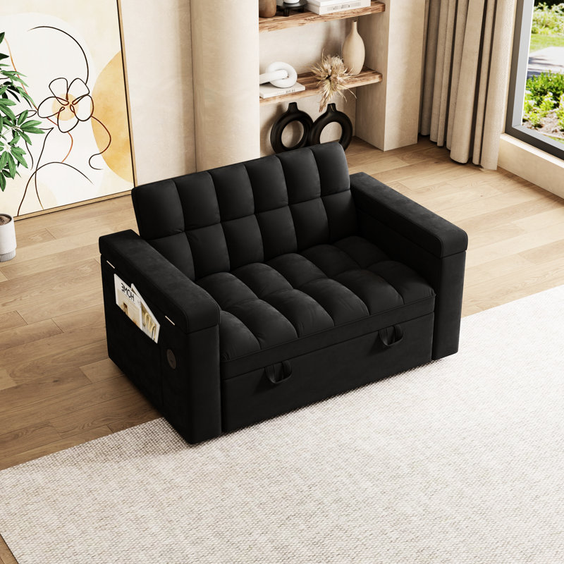 Lit pliant 65 po 3 en 1 avec bureau pour ordinateur portable caché et coussin de dossier doux, confortable pour deux boîtes de rangement doubles réglables, matériaux