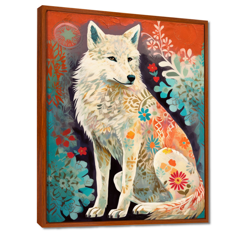 Puissant hibou blanc dans la forêt de Boho, impression d'art animalier loup, Toile avec cadre flottant brun