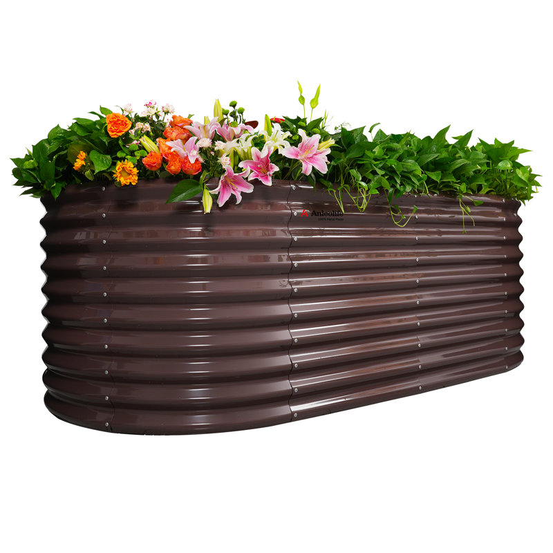 Anleolife 30"-Tall Galvanized Steel Oval Garden Bed 8x4x2.5ft Brown, Brown