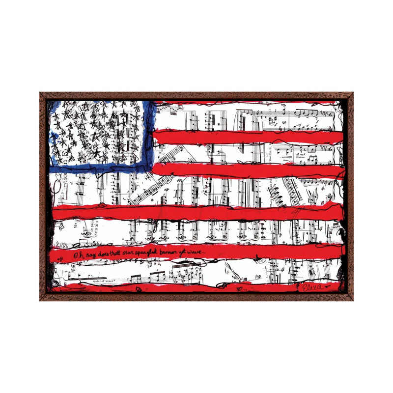 Home of the Brave American Flag 1 Piece Painting on Canvas, 66.04 cm H x 45.72 cm W, Classic Brown Wood Framed