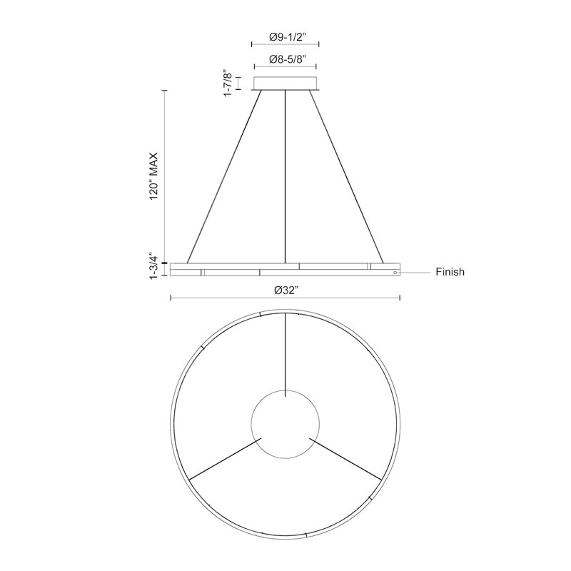 Anello Minor 1 - Light LED Pendant, Brushed Nickel, 123.38" H x 32" W x 32" D